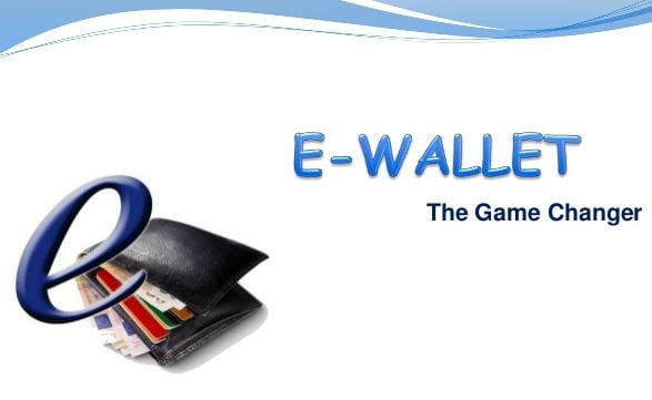 En lommebok med sedler og kort. Teksten E-Wallet The Game Changer